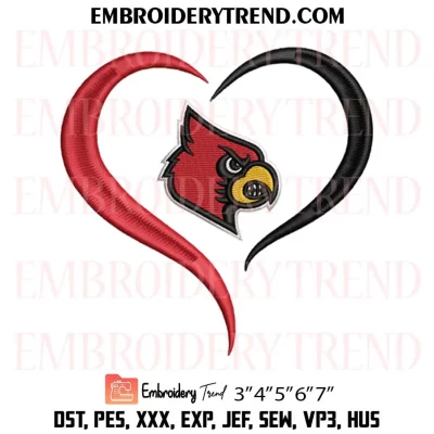 Louisville Cardinals Heart Embroidery Design, Louisville Cardinals Team Lover Machine Embroidery Digitized Pes Files