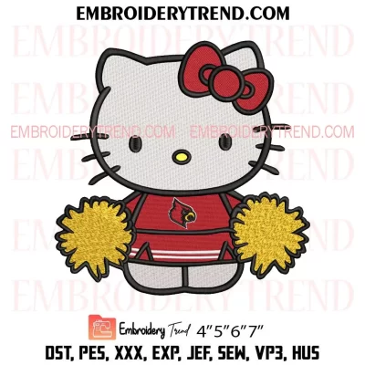 Louisville Cardinals Hello Kitty Cheerleader Embroidery Design, Football Cheerleader Fan Machine Embroidery Digitized Pes Files