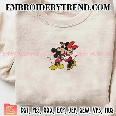 Mickey Kissing Minnie Valentine Embroidery Design, Disney Valentine Machine Embroidery Digitized Pes Files