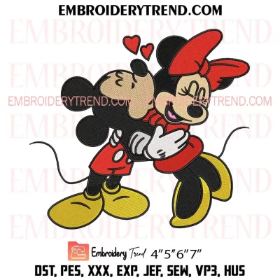 Mickey Kissing Minnie Valentine Embroidery Design, Disney Valentine Machine Embroidery Digitized Pes Files