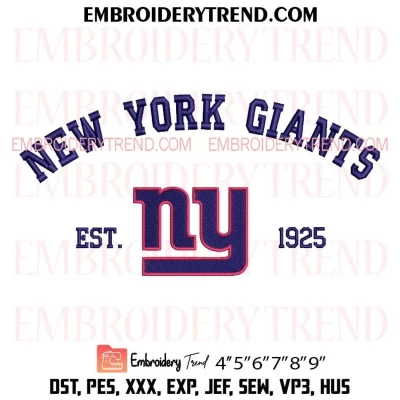 New York Giants Est 1925 Embroidery Design, NFL Logo Machine Embroidery Digitized Pes Files