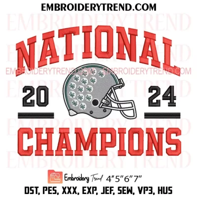 National 2024 Football Helmet Champions Ohio State Buckeyes Embroidery Design, Sport Machine Embroidery Digitized Pes Files