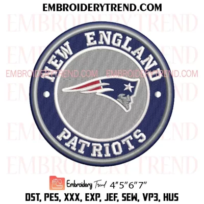 New England Patriots Circle Logo Embroidery Design, NFL Team Machine Embroidery Digitized Pes Files