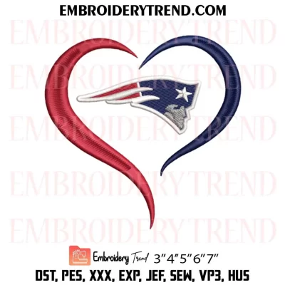 New England Patriots Heart Embroidery Design, Football Lover Patriots Machine Embroidery Digitized Pes Files