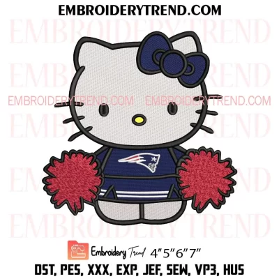 New England Patriots Hello Kitty Cheerleader Embroidery Design, American Football Fan Machine Embroidery Digitized Pes Files