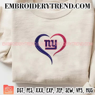 New York Giants Heart Embroidery Design, Football Logo Machine Embroidery Digitized Pes Files