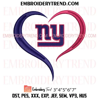 New York Giants Heart Embroidery Design, Football Logo Machine Embroidery Digitized Pes Files