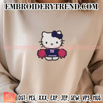 New York Giants Hello Kitty Cheerleader Embroidery Design, American Football Fan Machine Embroidery Digitized Pes Files