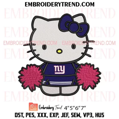 New York Giants Hello Kitty Cheerleader Embroidery Design, American Football Fan Machine Embroidery Digitized Pes Files