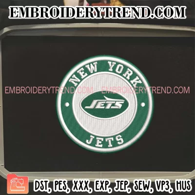 New York Jets Circle Logo Embroidery Design, NFL Team Machine Embroidery Digitized Pes Files