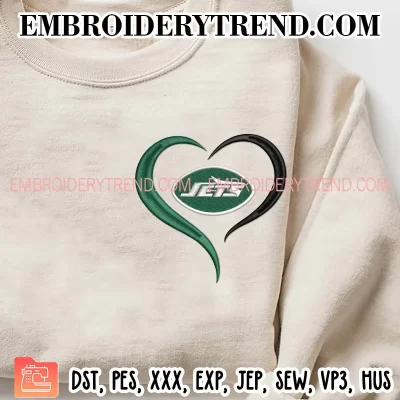 New York Jets Heart Embroidery Design, NFL Football Lover Machine Embroidery Digitized Pes Files