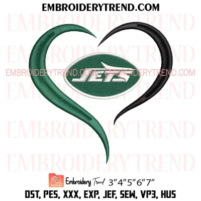 New York Jets Heart Embroidery Design, NFL Football Lover Machine Embroidery Digitized Pes Files