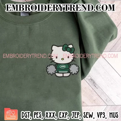 New York Jets Hello Kitty Cheerleader Embroidery Design, American Football Fan Machine Embroidery Digitized Pes Files