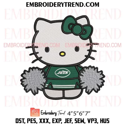 New York Jets Hello Kitty Cheerleader Embroidery Design, American Football Fan Machine Embroidery Digitized Pes Files