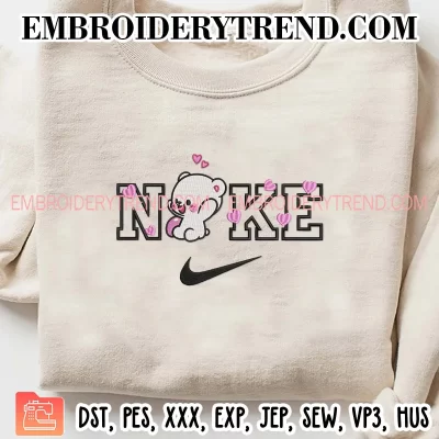 Nike Milk Bear Embroidery Design, Milk Mocha Bear Valentine Machine Embroidery Digitized Pes Files