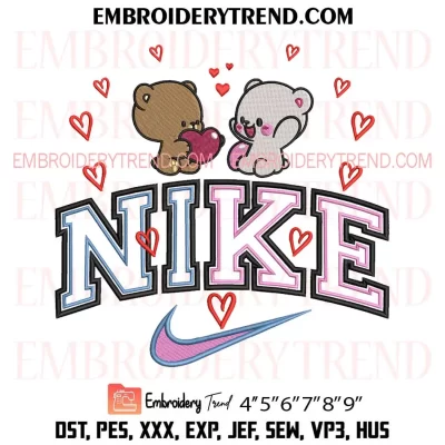 Nike Mocha and Milk Valentine Embroidery Design, Milk Mocha Bear Couple Machine Embroidery Digitized Pes Files