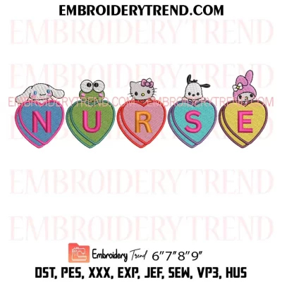 Nurse Hearts Sanrio Characters Embroidery Design, Candy Hearts Cartoon Machine Embroidery Digitized Pes Files