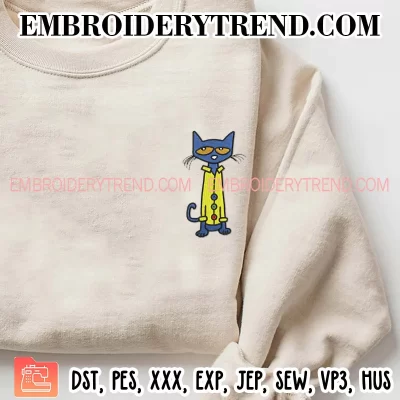 Pete The Cat Embroidery Design, Cartoon Machine Embroidery Digitized Pes Files