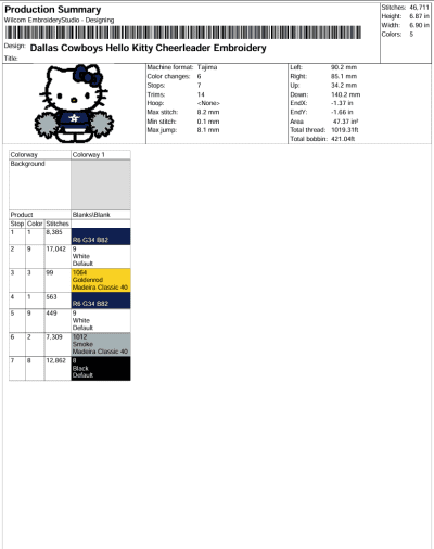 Dallas Cowboys Hello Kitty Cheerleader Embroidery Design, American Football Fan Machine Embroidery Digitized Pes Files