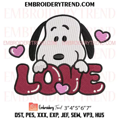 Snoopy Love Valentine Embroidery Design, Valentine’s Day Gift Machine Embroidery Digitized Pes Files