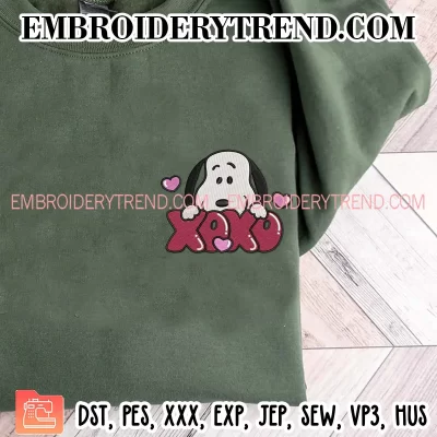 Snoopy Xoxo Valentine Embroidery Design, Snoopy Valentines Machine Embroidery Digitized Pes Files