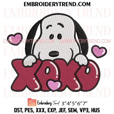 Snoopy Xoxo Valentine Embroidery Design, Snoopy Valentines Machine Embroidery Digitized Pes Files