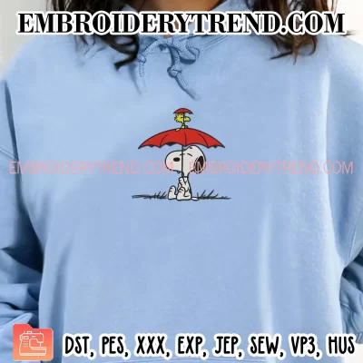 Snoopy and Woodstock In The Rain Embroidery Design, Cartoon Gift Machine Embroidery Digitized Pes Files