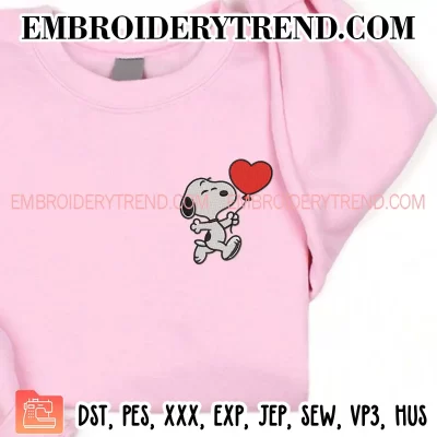 Snoopy with Heart Balloon Embroidery Design, Snoopy Valentine Machine Embroidery Digitized Pes Files