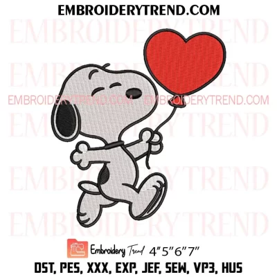 Snoopy with Heart Balloon Embroidery Design, Snoopy Valentine Machine Embroidery Digitized Pes Files