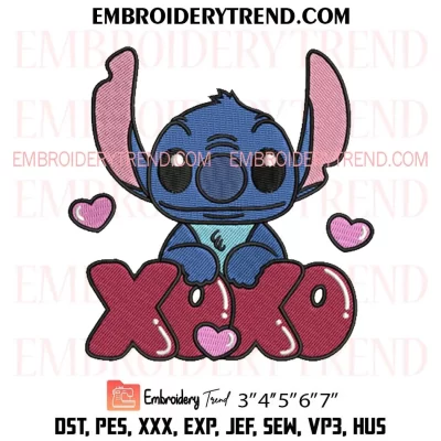 Stitch Xoxo Valentine Embroidery Design, Cute Stitch Valentine’s Day Machine Embroidery Digitized Pes Files