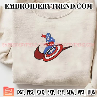 Swoosh Captain America Embroidery Design, Marvel Captain America Machine Embroidery Digitized Pes Files