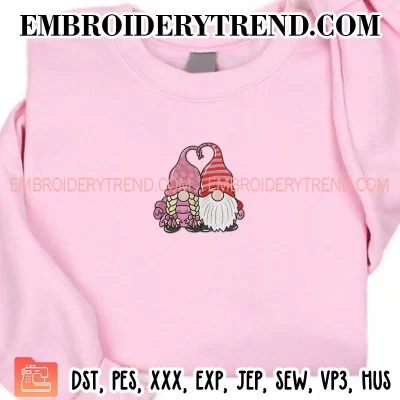 Valentine Gnomes Embroidery Design, Valentine’s Day Machine Embroidery Digitized Pes Files