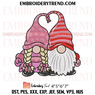 Valentine Gnomes Embroidery Design, Valentine’s Day Machine Embroidery Digitized Pes Files