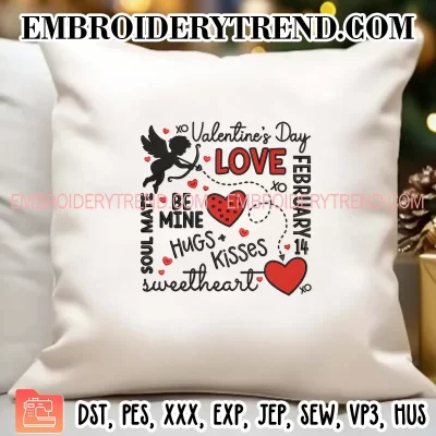 Valentines Day Subway Art Embroidery Design, Hugs Kisses Valentine Machine Embroidery Digitized Pes Files