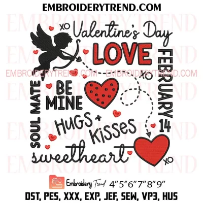 Valentines Day Subway Art Embroidery Design, Hugs Kisses Valentine Machine Embroidery Digitized Pes Files