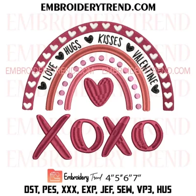 XOXO Valentine Rainbow Embroidery Design, Heart Rainbow Machine Embroidery Digitized Pes Files