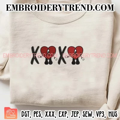 Bad Bunny XOXO Embroidery Design, Bad Bunny Hearts Machine Embroidery Digitized Pes Files