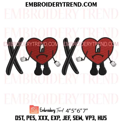 Bad Bunny XOXO Embroidery Design, Bad Bunny Hearts Machine Embroidery Digitized Pes Files