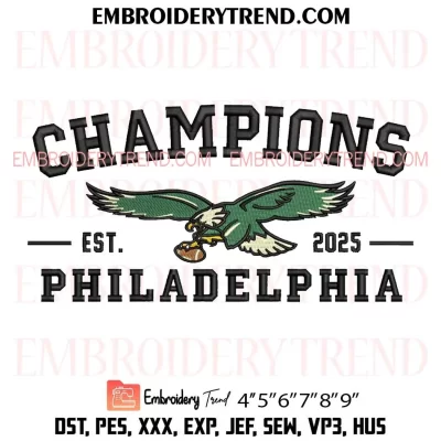 Philadelphia Eagles Ready To Roll NFC Champions Embroidery Design, Philadelphia Eagles Champions 2025 Machine Embroidery Digitized Pes Files