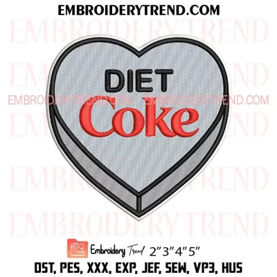 Diet Coke Candy Heart Embroidery Design, Coke Lover Gift Machine Embroidery Digitized Pes Files