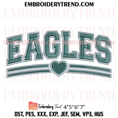 Eagles Varsity Embroidery Design, Philadelphia Eagles Heart Machine Embroidery Digitized Pes Files