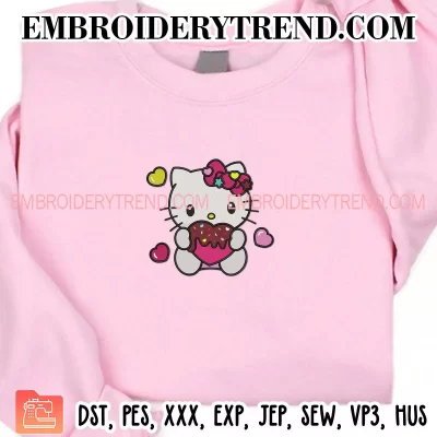 Hello Kitty Chocolate Heart Embroidery Design, Valentine Hello Kitty Gift Machine Embroidery Digitized Pes Files