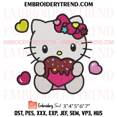 Hello Kitty I Love You Embroidery Design, Valentine Kitty Machine Embroidery Digitized Pes Files