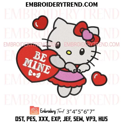 Hello Kitty Letter Heart Embroidery Design, Gift Hello Kitty Valentines Machine Embroidery Digitized Pes Files