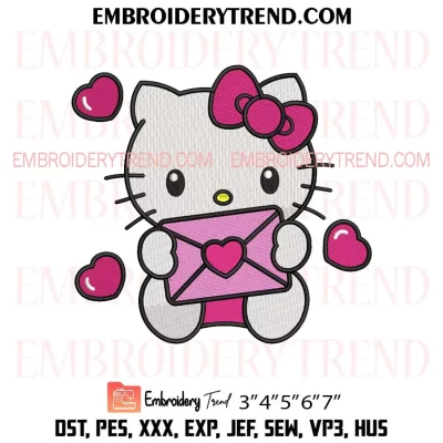 Hello Kitty Letter Heart Embroidery Design, Gift Hello Kitty Valentines Machine Embroidery Digitized Pes Files