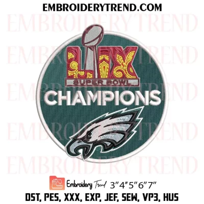 Philadelphia Eagles Super Bowl 59 Champions Embroidery Design, Circle Eagles Super Bowl LIX Machine Embroidery Digitized Pes Files