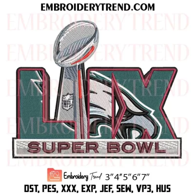 Philadelphia Eagles Super Bowl LIX Champions Trophy Embroidery Design, Logo Eagles Super Bowl LIX Machine Embroidery Digitized Pes Files