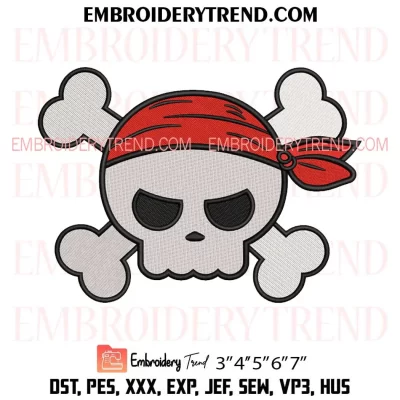 Pirate Skull Embroidery Design, Cute Skull Machine Embroidery Digitized Pes Files