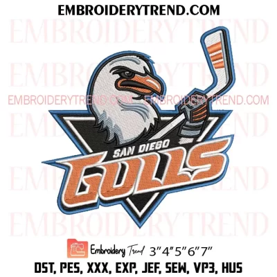 San Diego Gulls Logo Embroidery Design, Hockey Team Machine Embroidery Digitized Pes Files