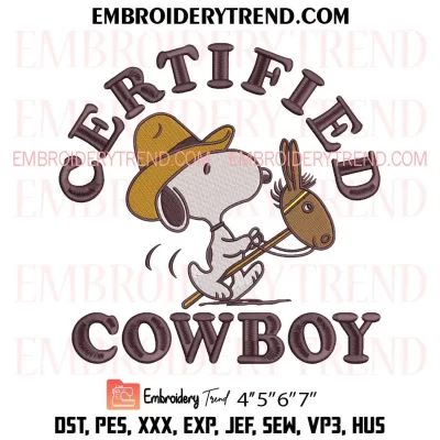 Snoopy Certified Cowboy Embroidery Design, Peanuts Machine Embroidery Digitized Pes Files